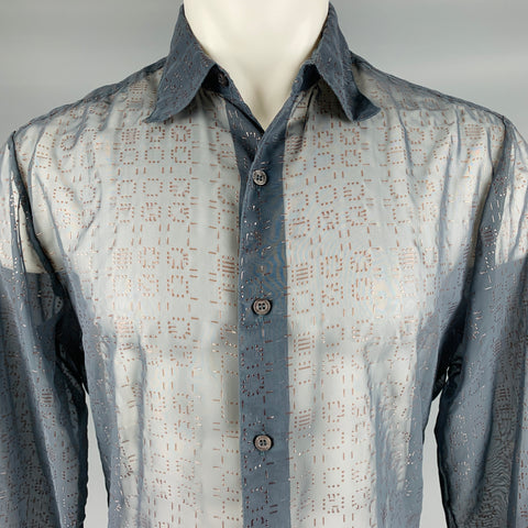 GENE MEYER Size M Grey Polyester Geometric Dots Button Up Long Sleeve Shirt