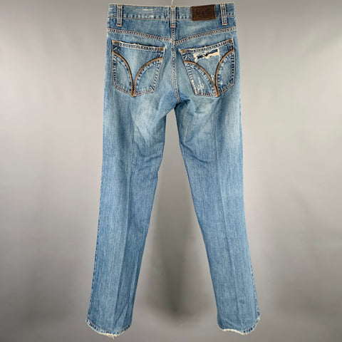 D&G by DOLCE & GABBANA Size 30 Blue Distressed Cotton Straight Jeans