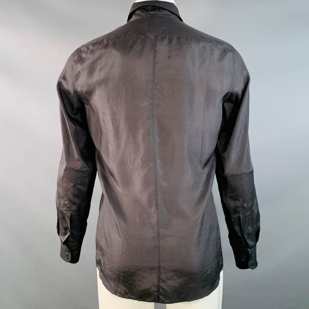 DRIES VAN NOTEN Size 36 Black Silk One Pocket Long Sleeve Shirt