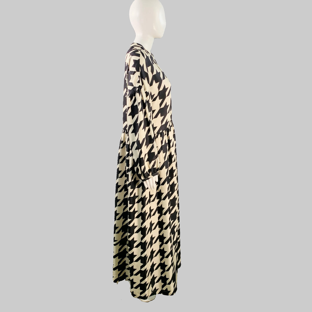CREATURES of COMFORT Size 4 Black Beige Silk Twill Houndstooth Collarless A-Line Dress