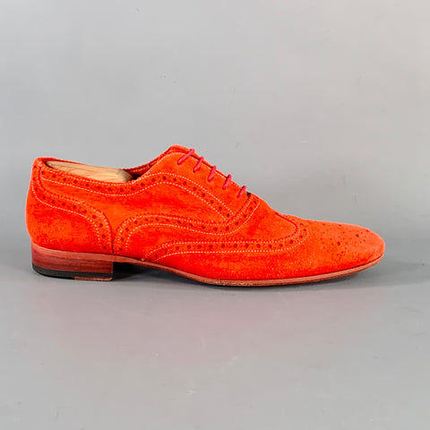 PS by PAUL SMITH Size 8 Red Orange Perforated Suede Wingtip Lace-Up Shoes