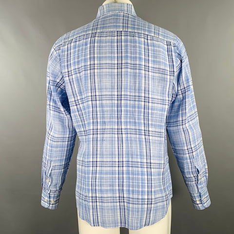 ETRO Size 40 Blue White Plaid Button Down Long Sleeve Shirt