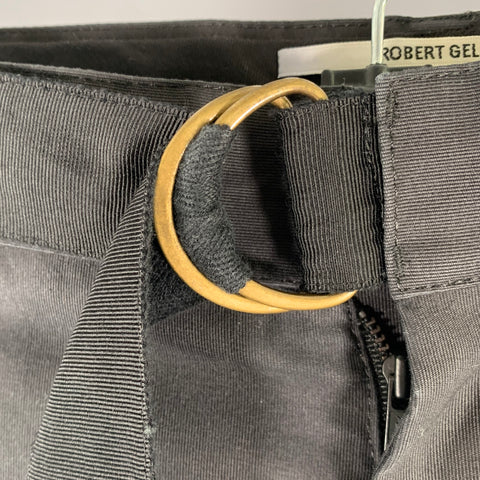 ROBERT GELLER Size 34 Grey Solid Belted Cotton Straight Casual Pants