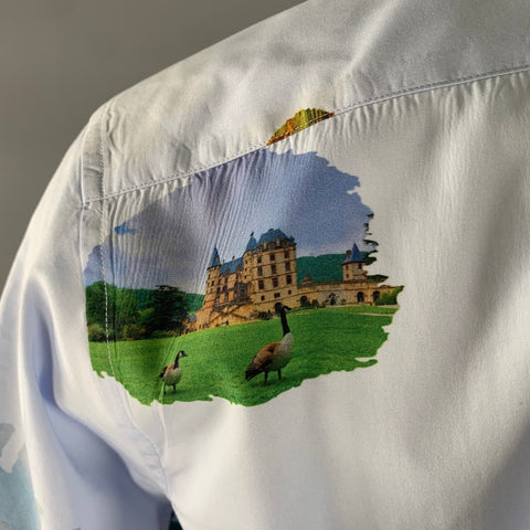 COMME des GARCONS Size XL Light Blue Photo Cotton Short Sleeve Shirt