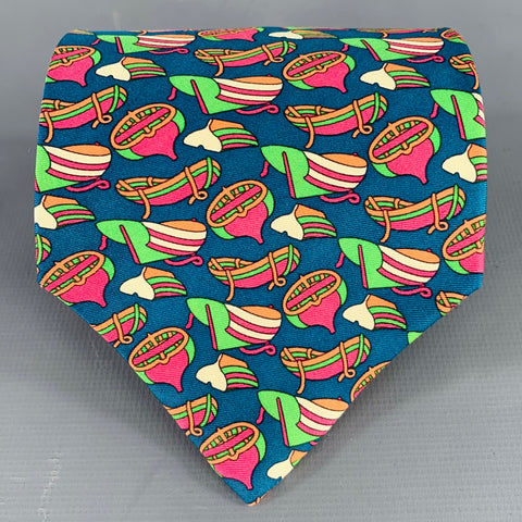 CHRISTIAN DIOR Blue Multi Color Abstract Silk Tie