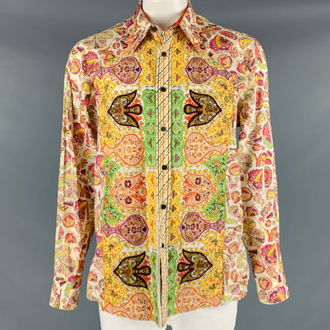 ROBERT GRAHAM Size XL Orange Multi Color Print Cotton Long Sleeve Shirt