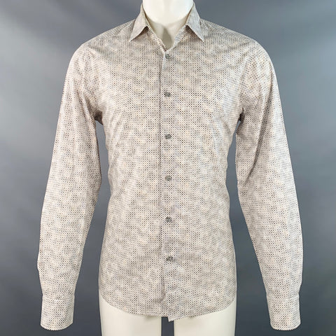 SAKS FIFTH AVENUE Size M White Grey Dots Cotton Long Sleeve Shirt