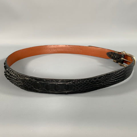 SADDLEBACK LEATHER CO. Size 42 Black Crackled Alligator Leather Belt