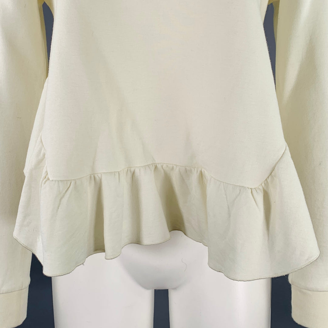 STELLA McCARTNEY Size 2 Cream Cotton Blend Ruffled Long Sleeve Casual Top