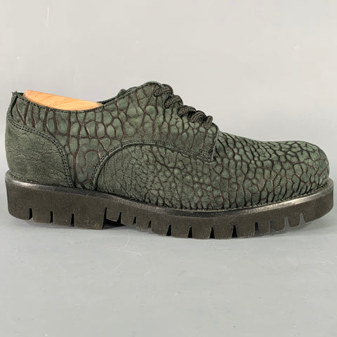 EMPORIO ARMANI Size 6 Green Grey Textured Suede Tread Sole Lace-Up Shoes