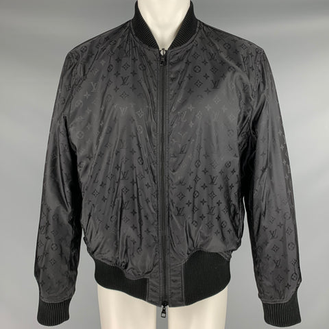 LOUIS VUITTON Size 40 Black Leather Polyamide LV Monogram Reversible Jacket