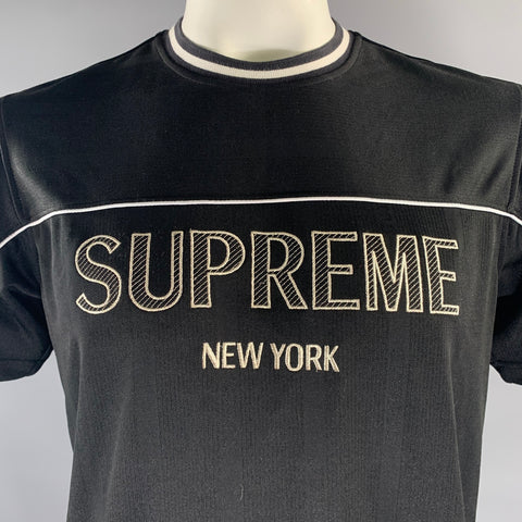 SUPREME Size L Black Silver White Logo Polyester Jersey T-shirt