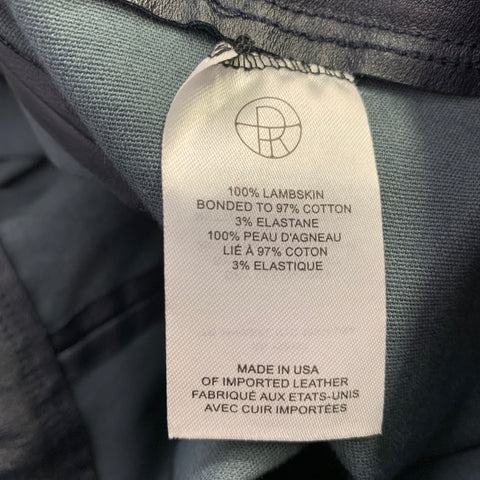 THE ROW Size XL Navy Lambskin Leather Elastic Waistband Dress Pants