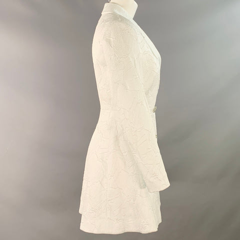 ROTATE Size M White Polyester Blend Jacquard Double Breasted Jacket