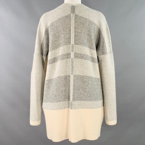 BLACK GOAT Size M Grey Cream Cashmere Stripe Open Front Cardigan