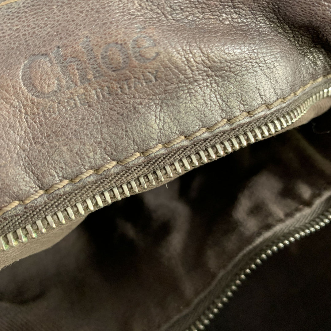 CHLOE Brown Gold Pebble Grain Leather Satchel Bag