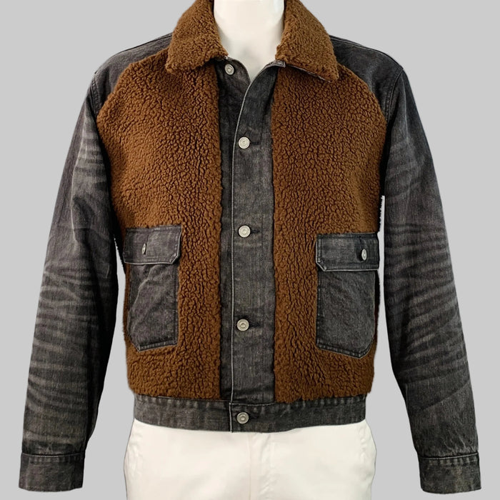 RRL by RALPH LAUREN Grizzly Boa Size XL Brown Black Denim Sherpa Jacket