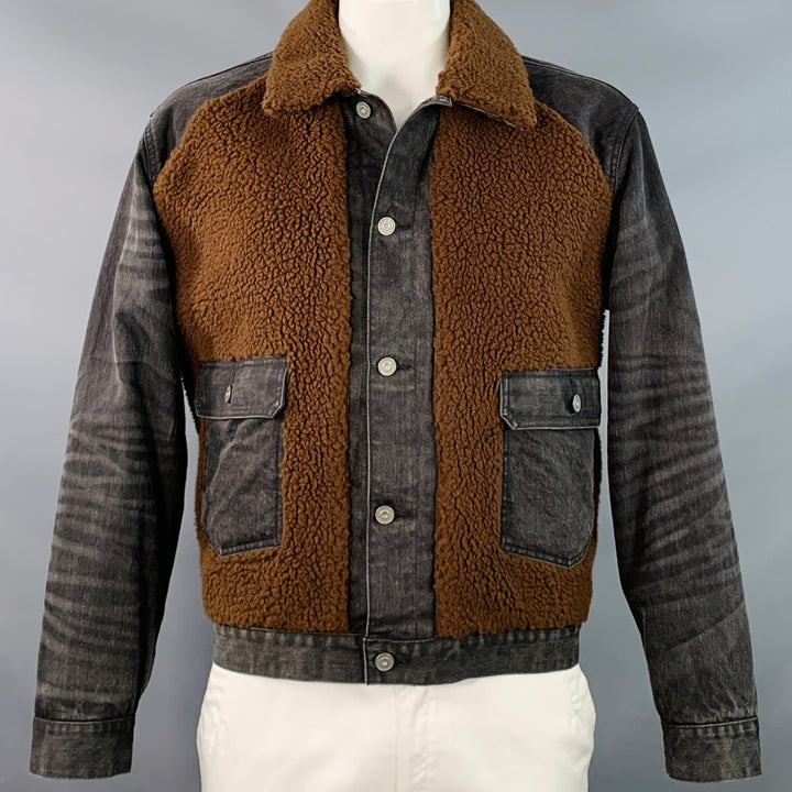 RRL by RALPH LAUREN Grizzly Boa Size XL Brown Black Denim Sherpa Jacket