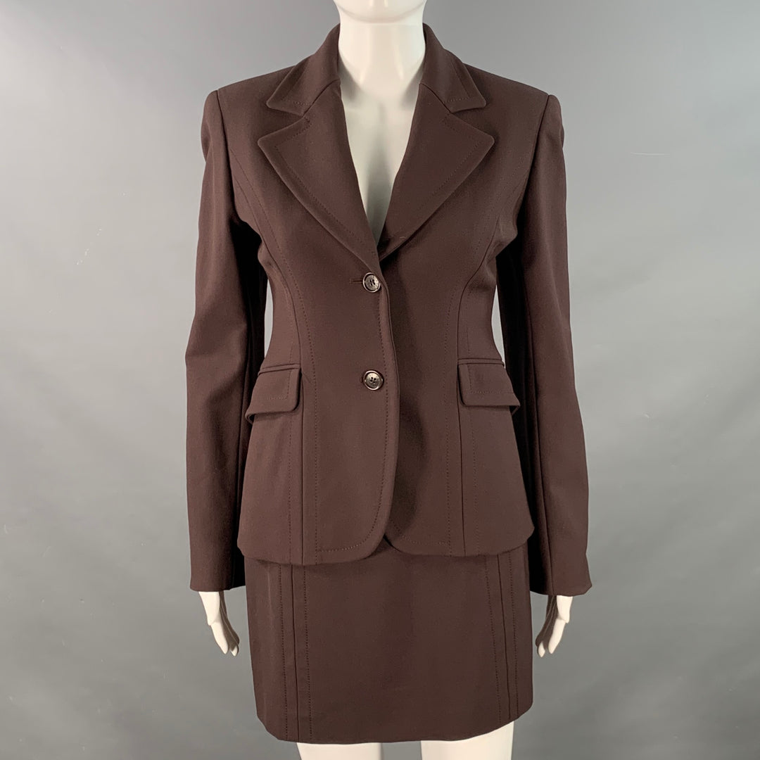 FUTURE OZBEK Size 6 Brown Rayon Blend Single Breasted Blazer Mini Skirt Set