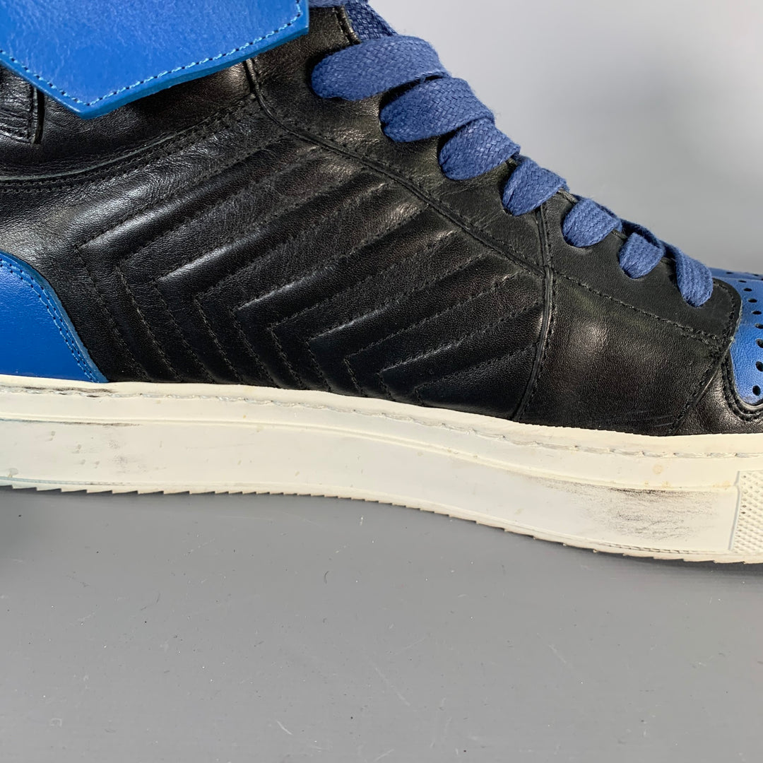 BUSCEMI Size 11 Black Blue Color Block Leather High Top Sneakers