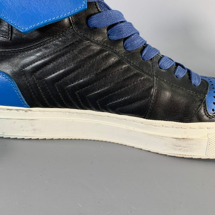 BUSCEMI Size 11 Black Blue Color Block Leather High Top Sneakers