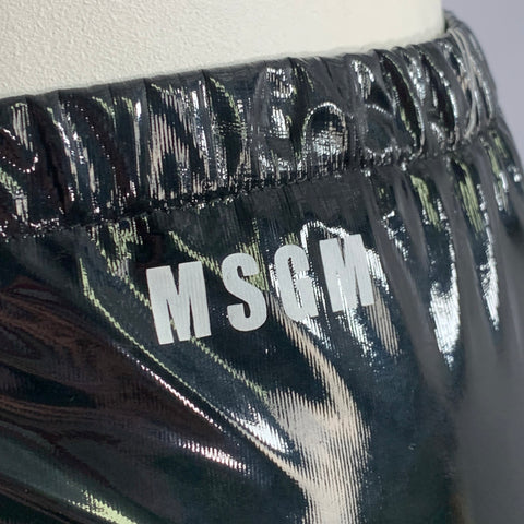 MSGM Size 10 Black Polyester Blend Faux Patent Leather Elastic Waistband Leggings
