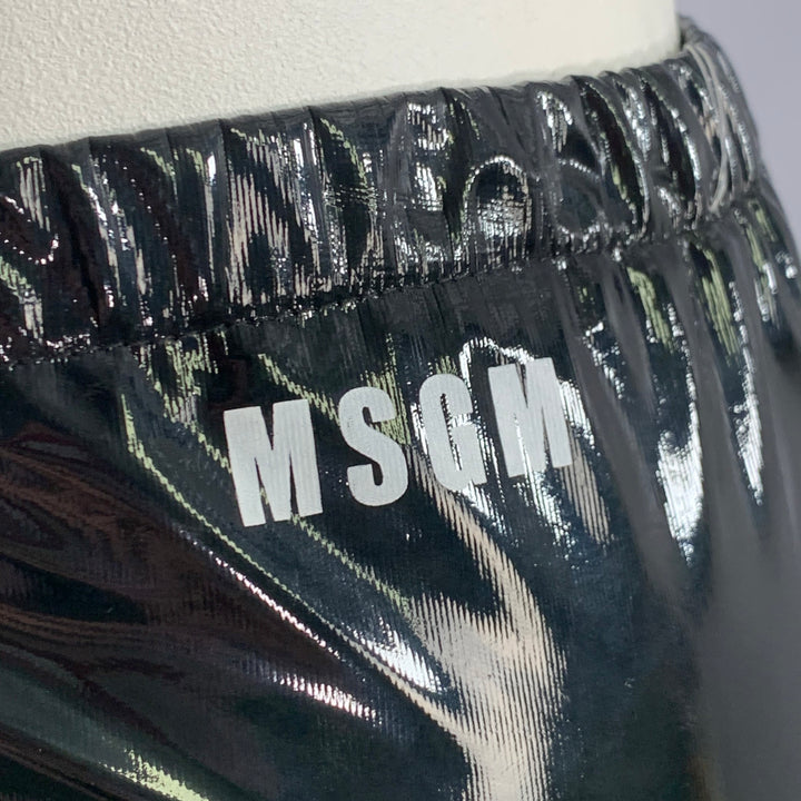 MSGM Size 10 Black Polyester Blend Faux Patent Leather Elastic Waistband Leggings