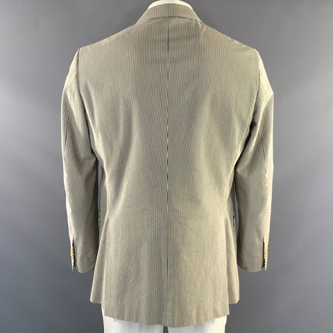 LUCIEN PELLAT-FINET Chest Size XL White Black Stripe Cotton Sport Coat