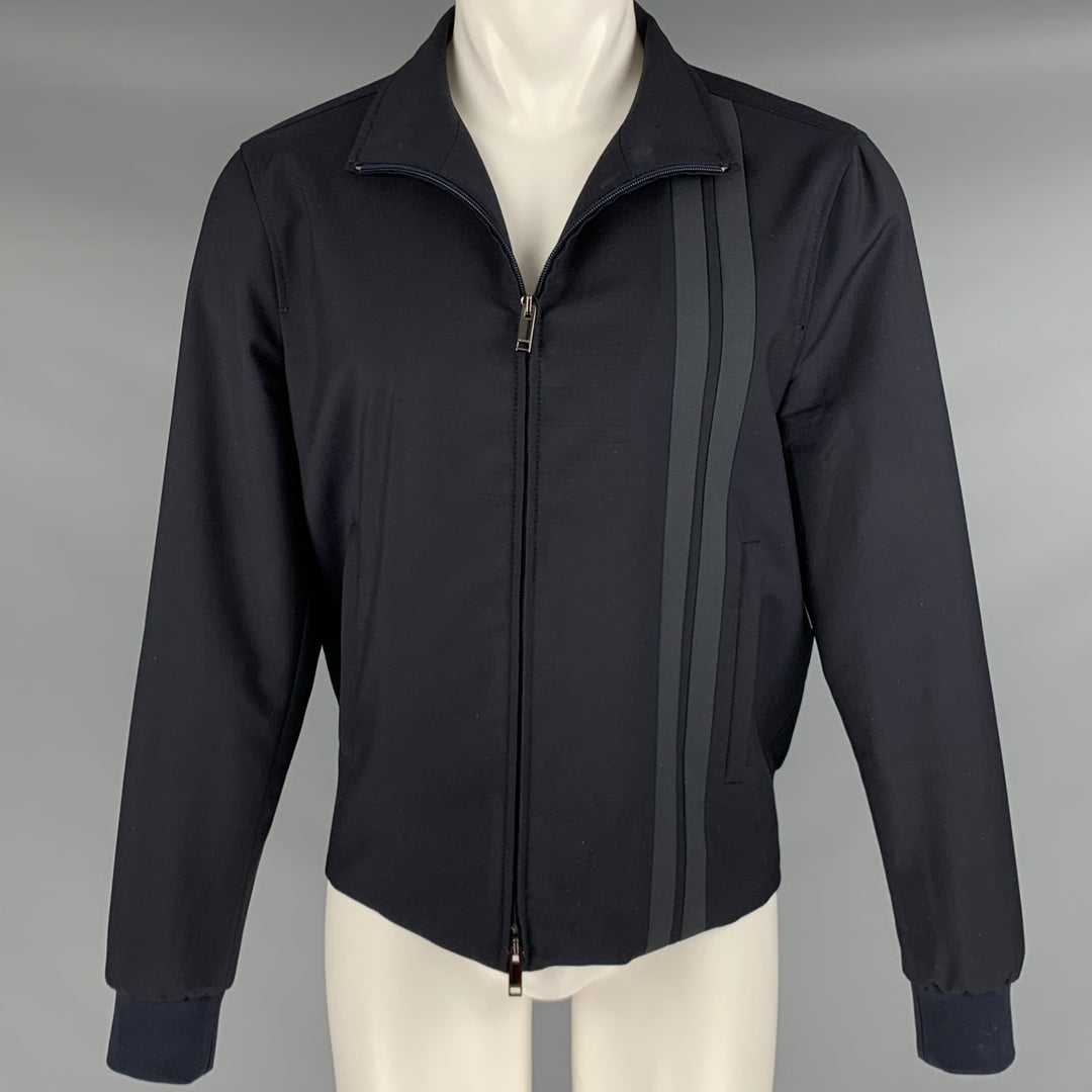 VALENTINO Size 40 Navy Grey Stripe Wool Blend Zip Up Jacket