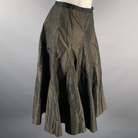 LANVIN Size L Green Olive Polyester A-Line Mid-Calf Skirt