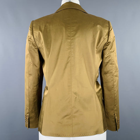 ETRO Size 8 Olive Cotton Blend Ruched Single Breasted Jacket Blazer