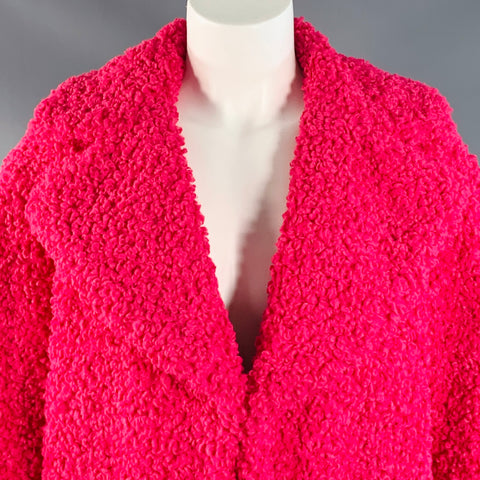 ALICE + OLIVIA Size M Fuchsia Pink Polyester Faux Fur Hook Eye Notch Lapel Jacket