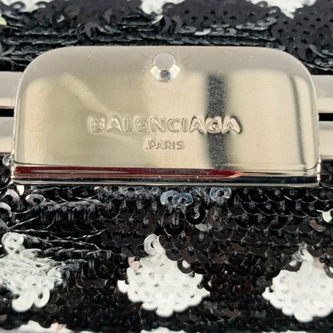 BALENCIAGA Black White Sequined Evening Handbag