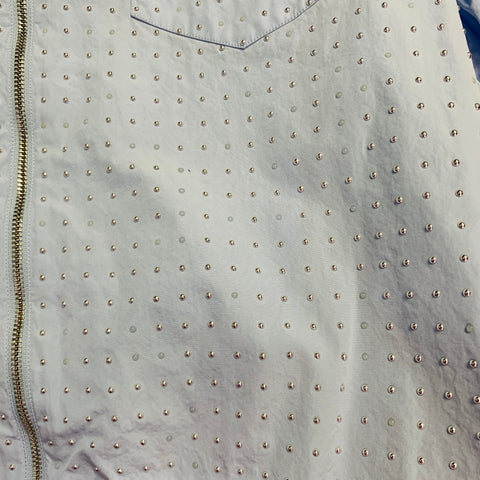 PRADA Taille M Blouson zippé en coton clouté bleu et argent