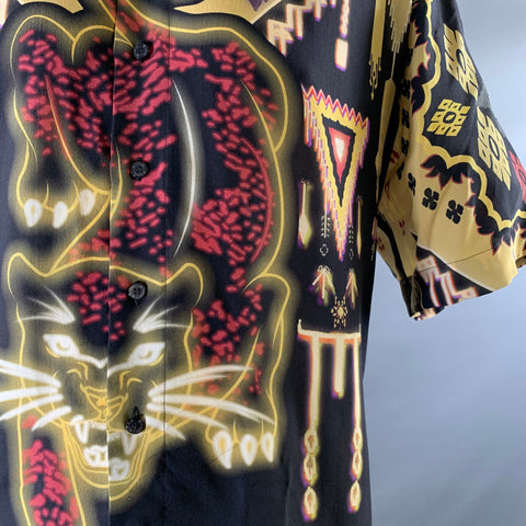 ETRO Size XL Black Gold Animals Silk Oversized Short Sleeve Shirt