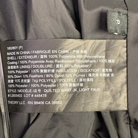 THEORY Size S Black Polyamide Quilted Snaps Shirt Jacket