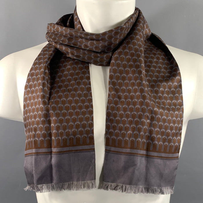 GUCCI Brown Grey Geometric Scarves