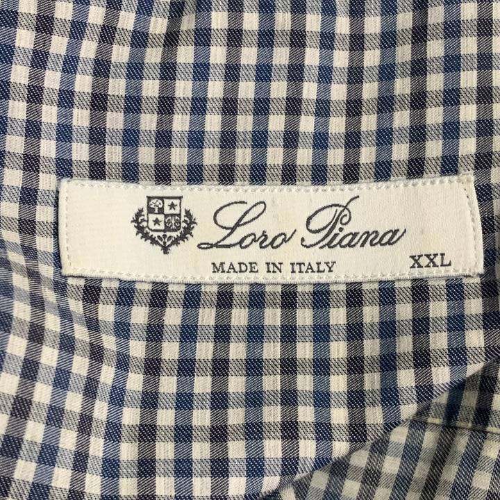 LORO PIANA Size XXL Navy Black White Gingham Cotton One Pocket Long Sleeve Shirt