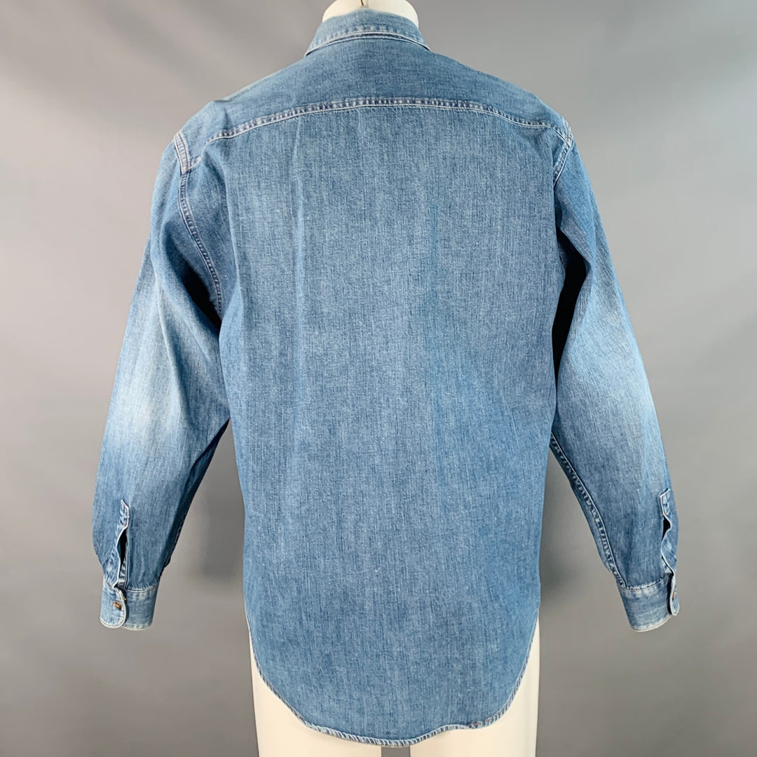 MARITHE+FRANCOIS GIRBAUD Vintage Size S Blue Cotton Denim Long Sleeve Shirt