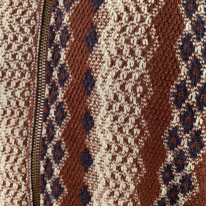 DRIES VAN NOTEN Size L Beige Orange Geometric Wool Zip Up Sweater