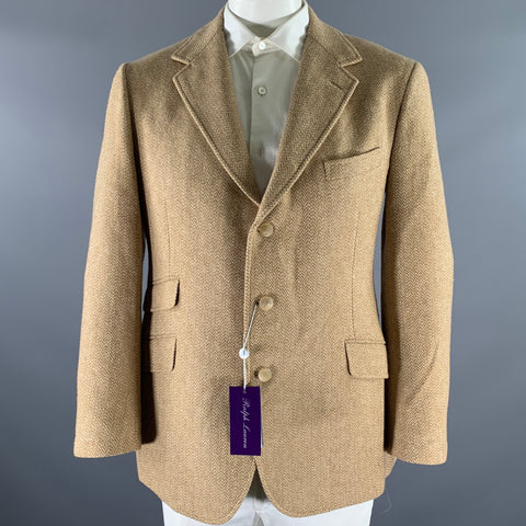 RALPH LAUREN Size 44 Camel Tan Herringbone Wool Notch Lapel Sport Coat