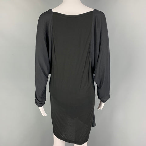 NINA RICCI Size 4 Grey Black Modal Mixed Fabrics Dolman Sleeve Dress