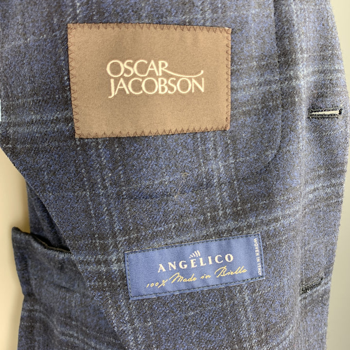 OSCAR JACOBSON Taille 36 Manteau de sport à revers cranté en laine à carreaux bleu marine