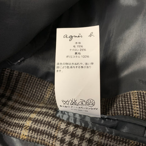 AGNÈS B. Chest Size 40 Brown Light Grey Plaid Wool Nylon Sport Coat