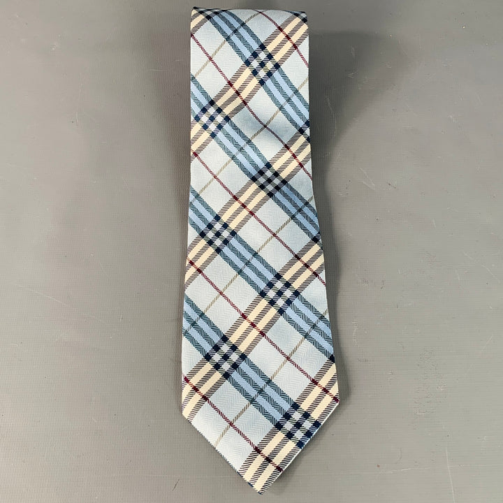 BURBERRY LONDON Blue White Red Herringbone Plaid Silk Tie