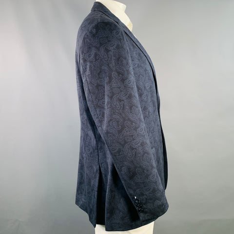 ETRO Size 50 Navy Paisley Cotton Blend Slim Fit Notch Lapel Sport Coat