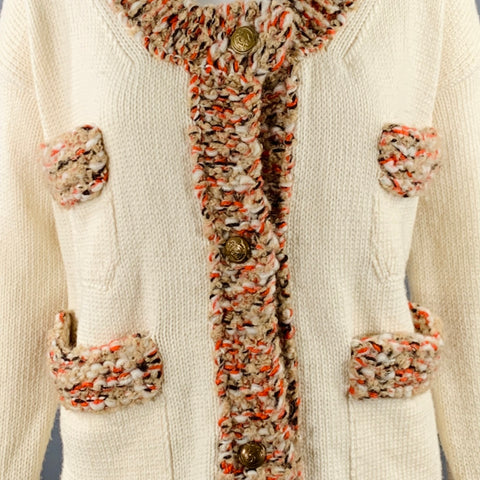 DIRK VAN SAENE Size M Cream Orange Beige Wool Knit Cardigan