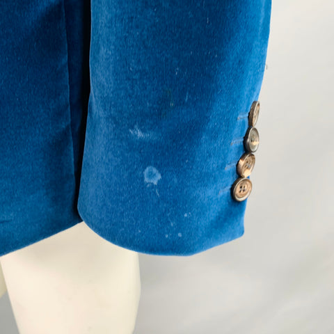 CALVIN KLEIN COLLECTION Size 40 Blue Velvet Cotton Blend Notch Lapel Single Button Sport Coat