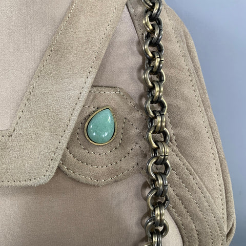 SHANGHAI TANG Tan Mint Suede Silk Nylon Handbag & Leather Goods