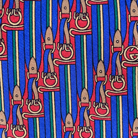 GUCCI Blue Red Equestrian Stripe Silk Tie